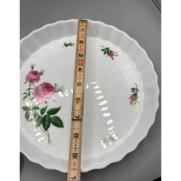 Vtg Christine Holm Ceramic Fluted Quiche Pie Dish Rose Pattern - Picture 5 of 5
